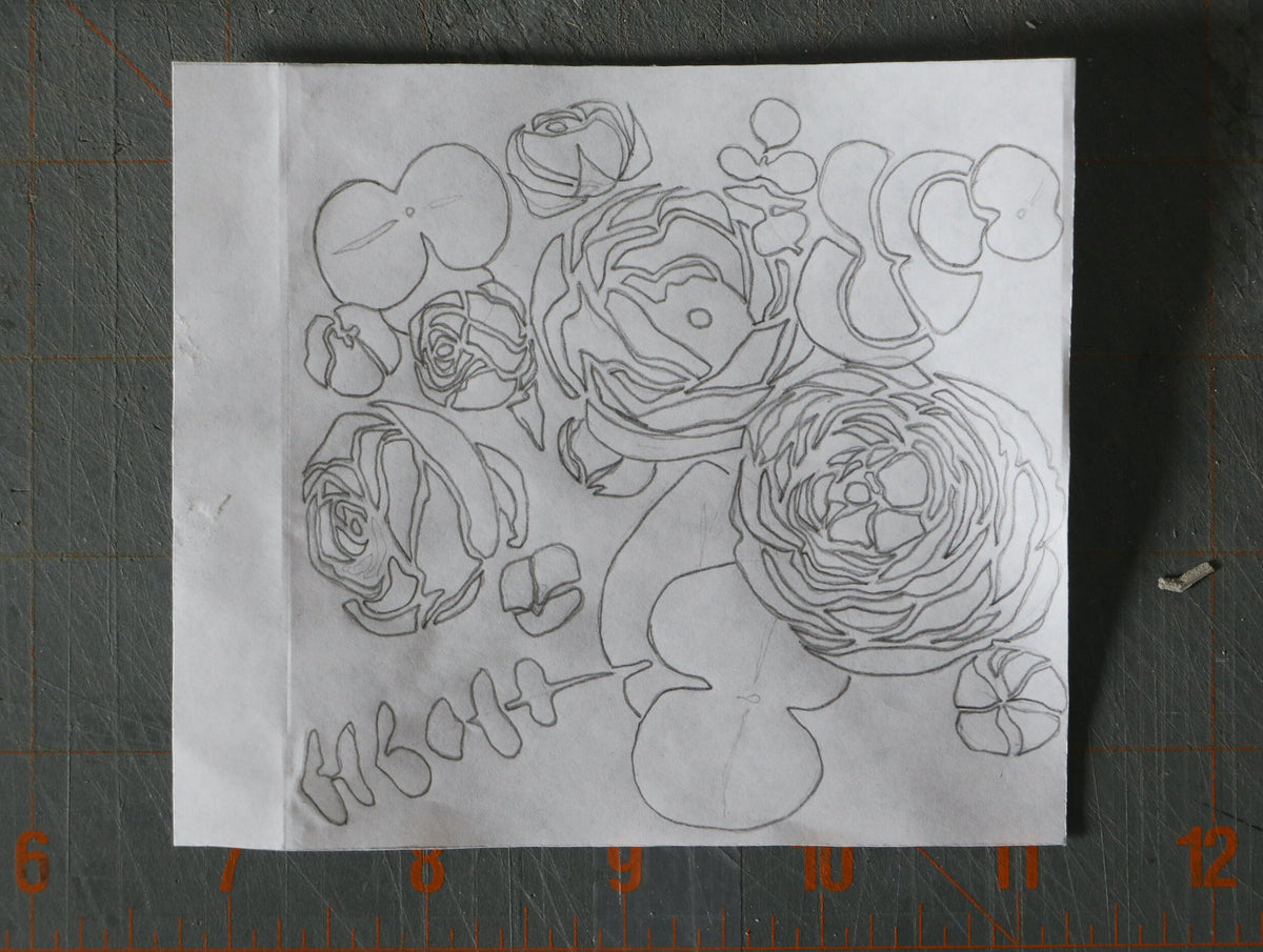 Ranunculus & Eucalyptus (Small) - Linocut Print