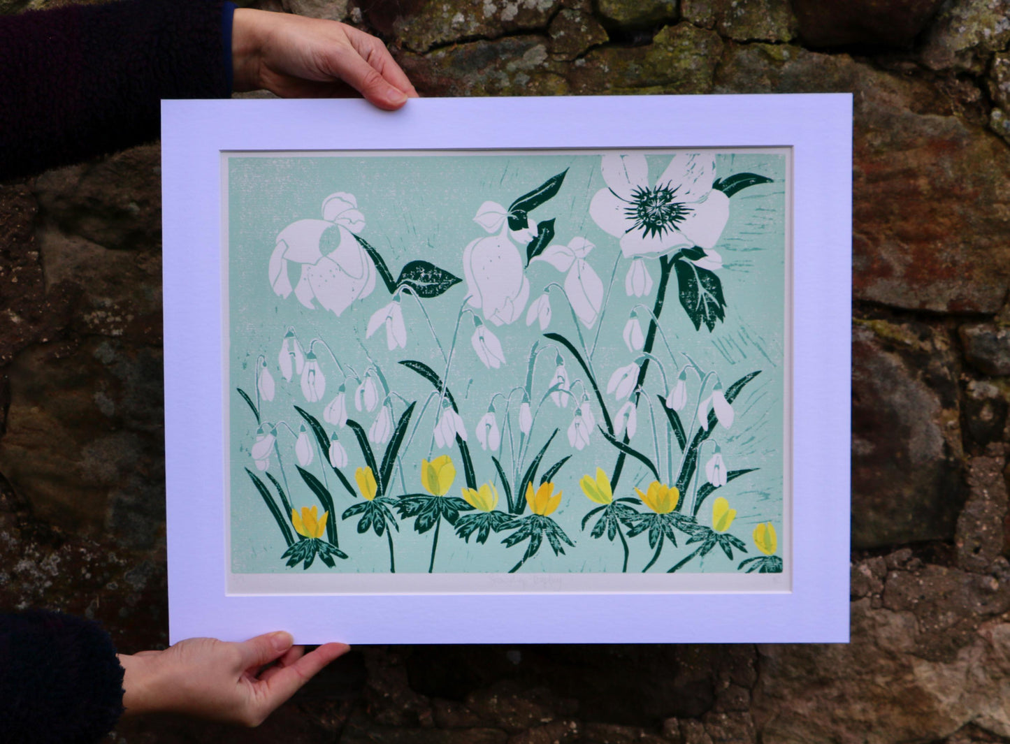 Snowdrops - Linocut Print