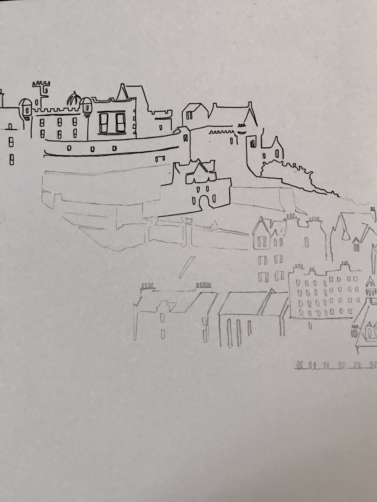 Edinburgh Castle & Old Town - A4 Line Drawing