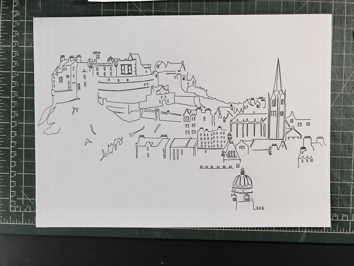 Edinburgh Castle & Old Town - A4 Line Drawing