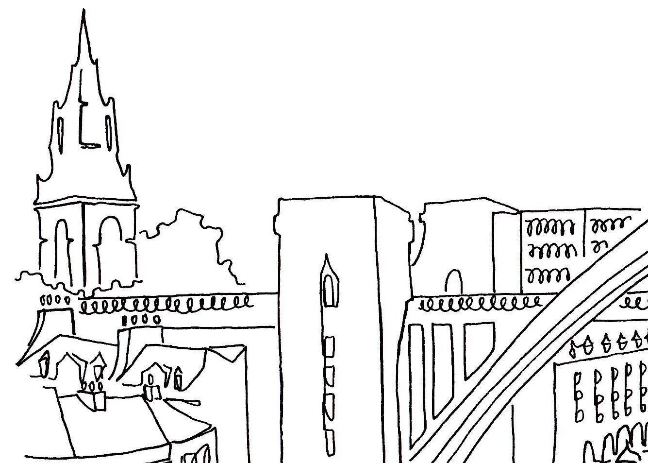 Newcastle & Gateshead - A4 Line Drawing
