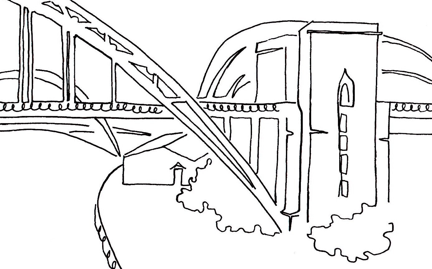 Newcastle & Gateshead - A4 Line Drawing