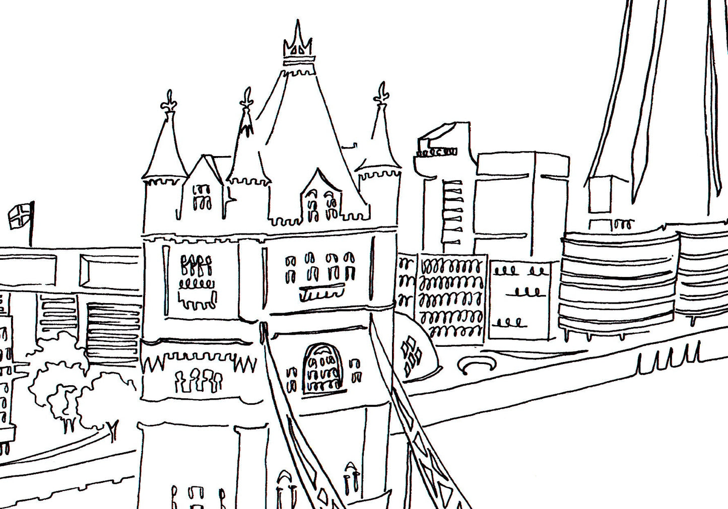 Tower Bridge, London - A4 Line Drawing