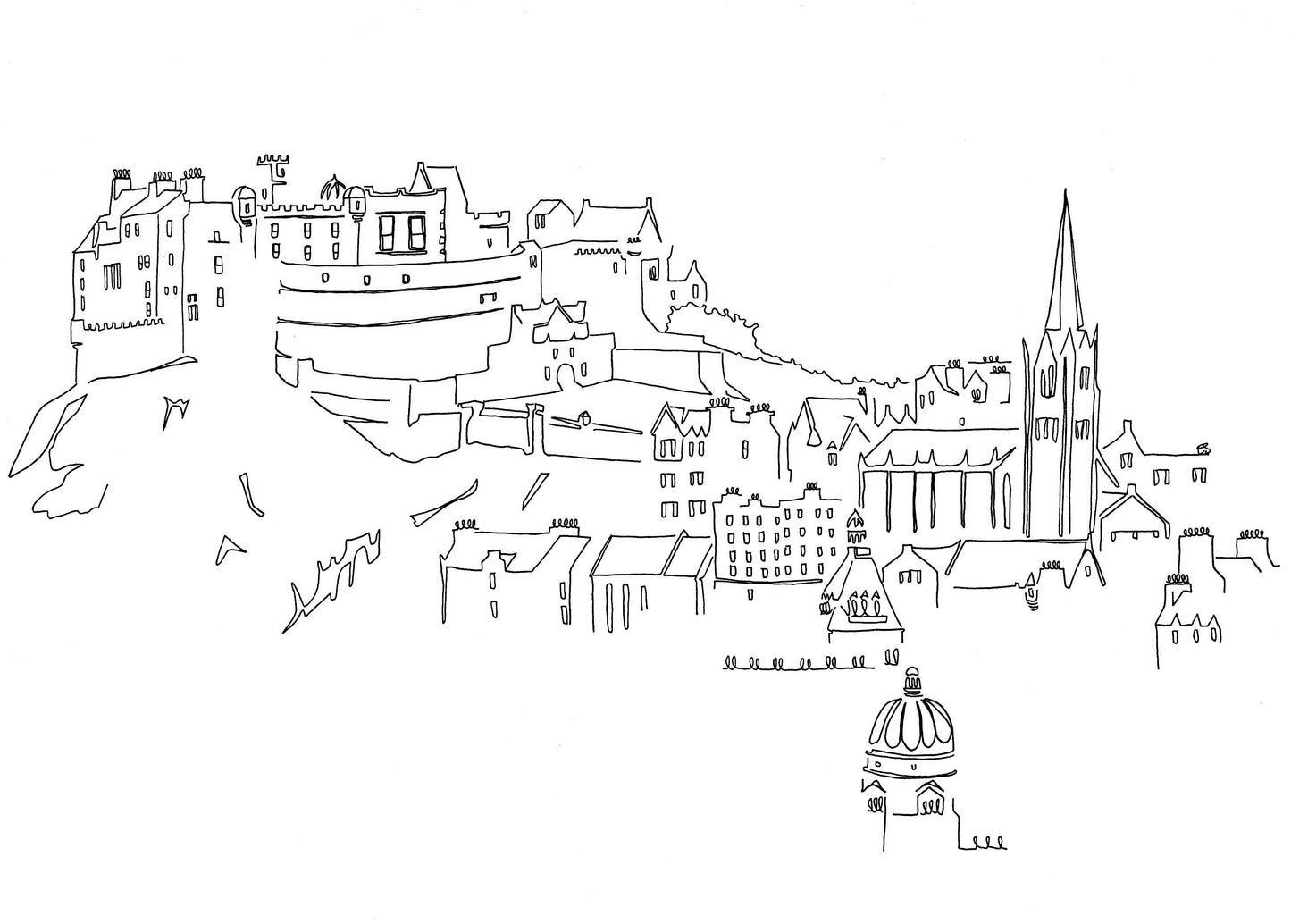 Edinburgh Castle & Old Town - A4 Line Drawing