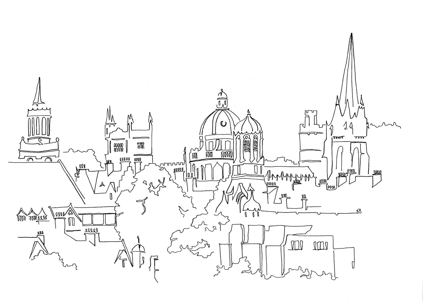 The Spires of Oxford - A4 Line Drawing