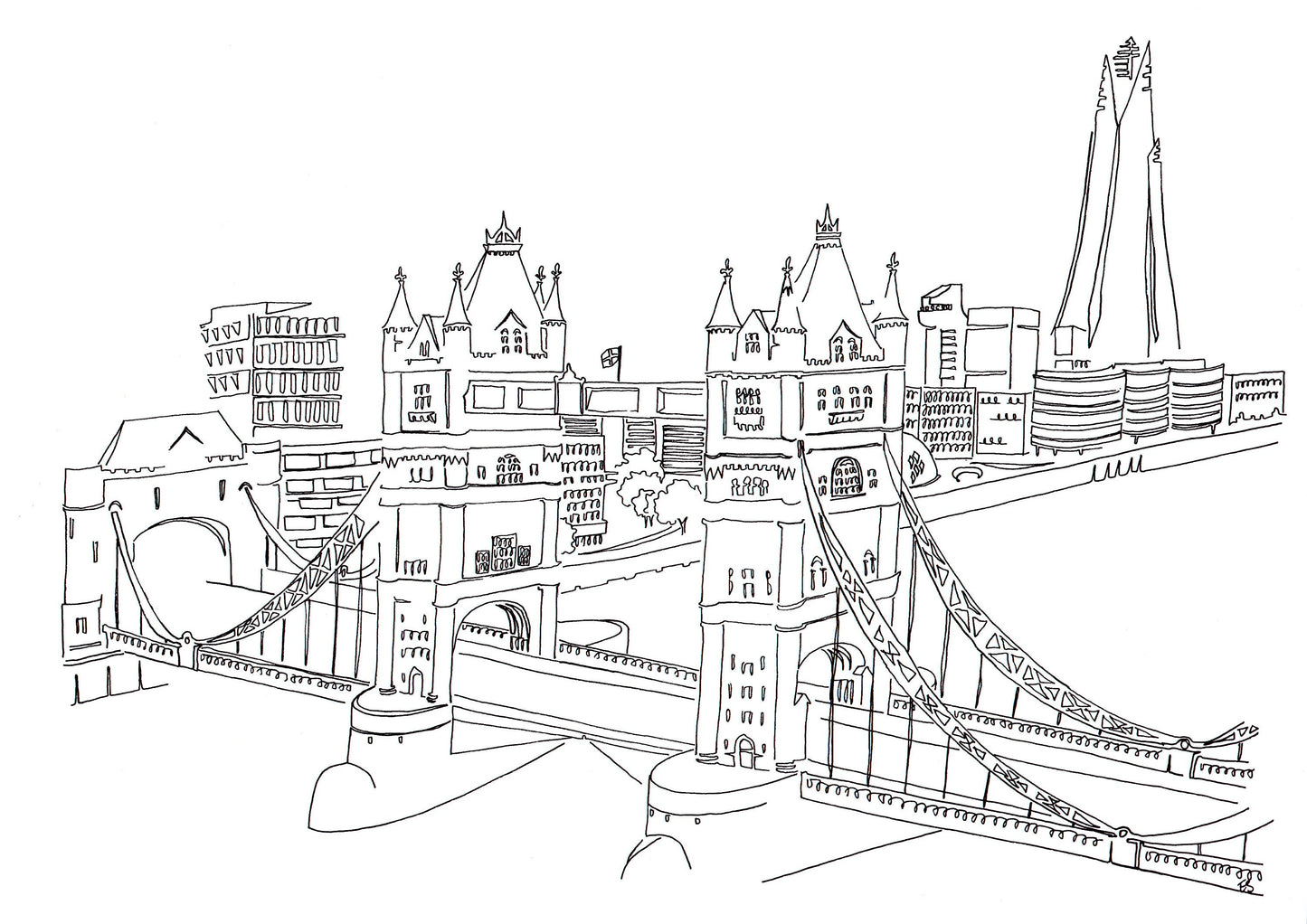 Tower Bridge, London - A4 Line Drawing