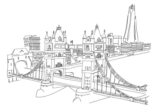 Tower Bridge, London - A4 Line Drawing
