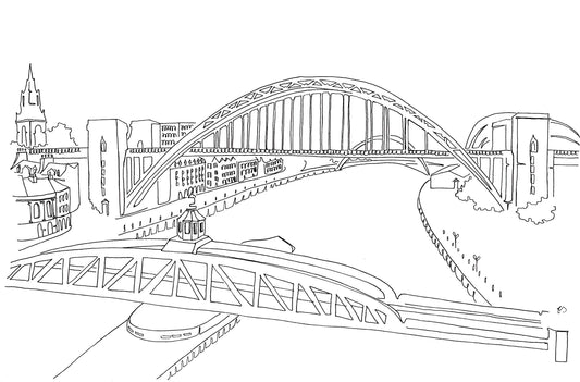Newcastle & Gateshead - A4 Line Drawing