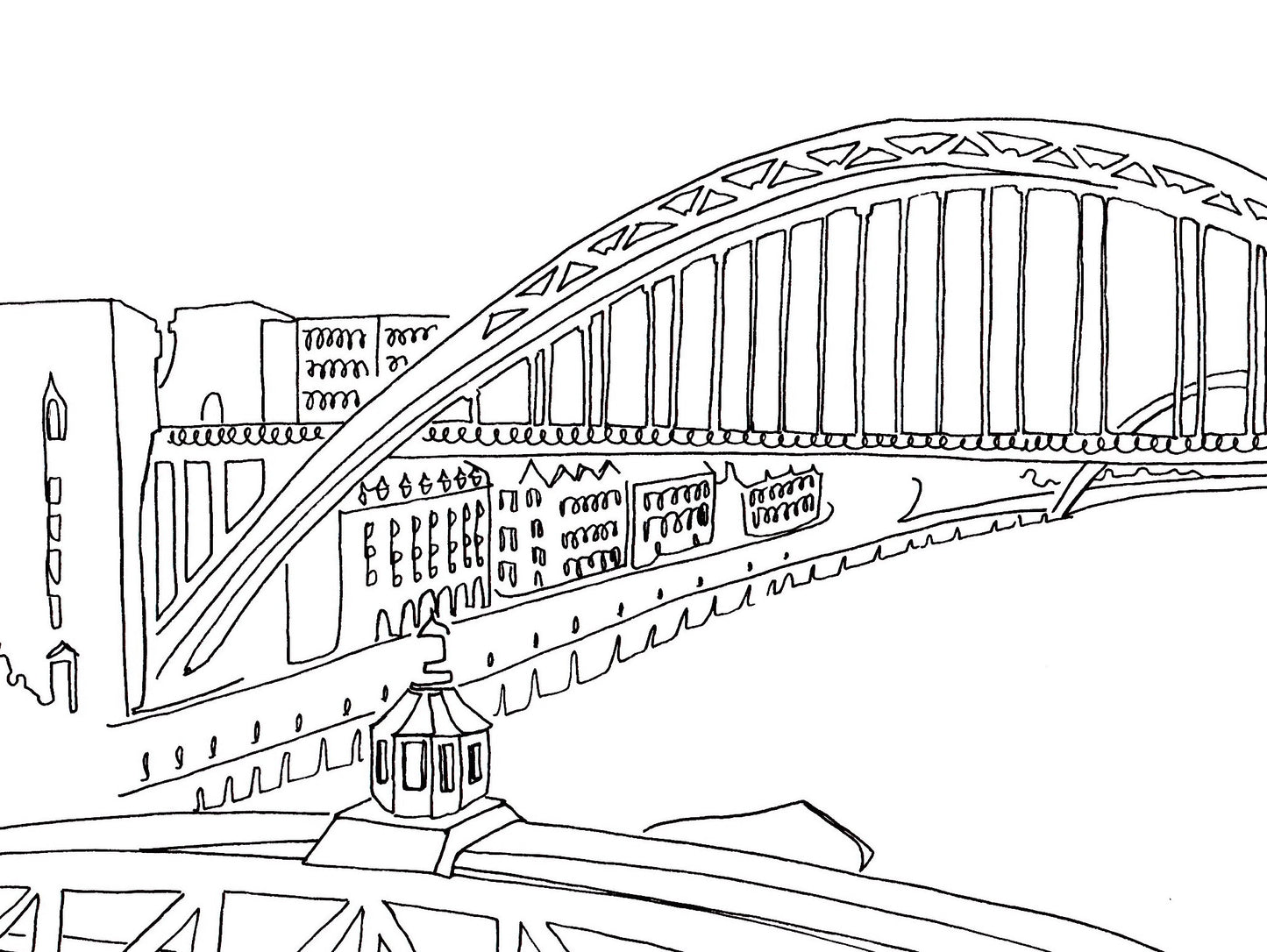 Newcastle & Gateshead - A4 Line Drawing