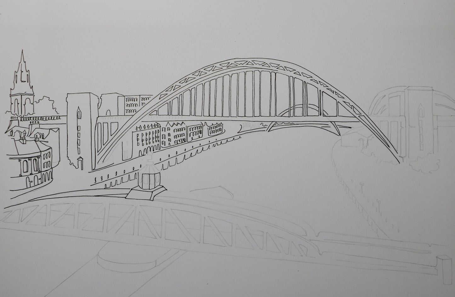 Newcastle & Gateshead - A4 Line Drawing