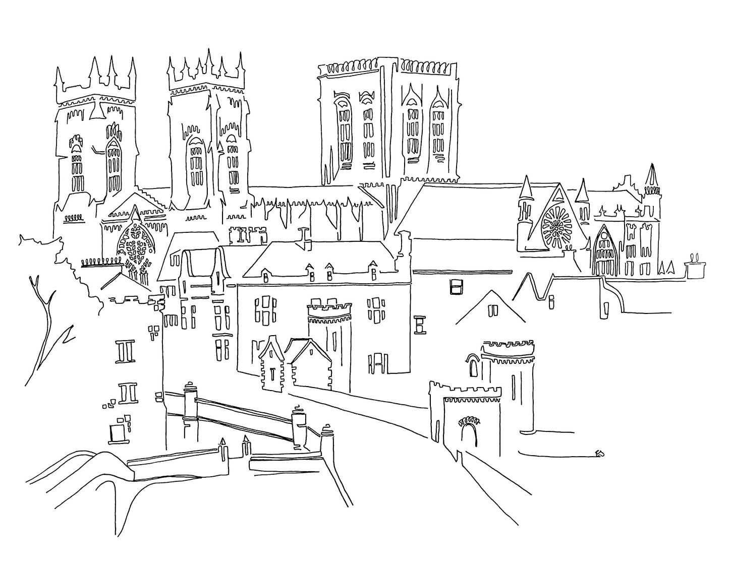 York Minster & Lendal Bridge - Line Drawing