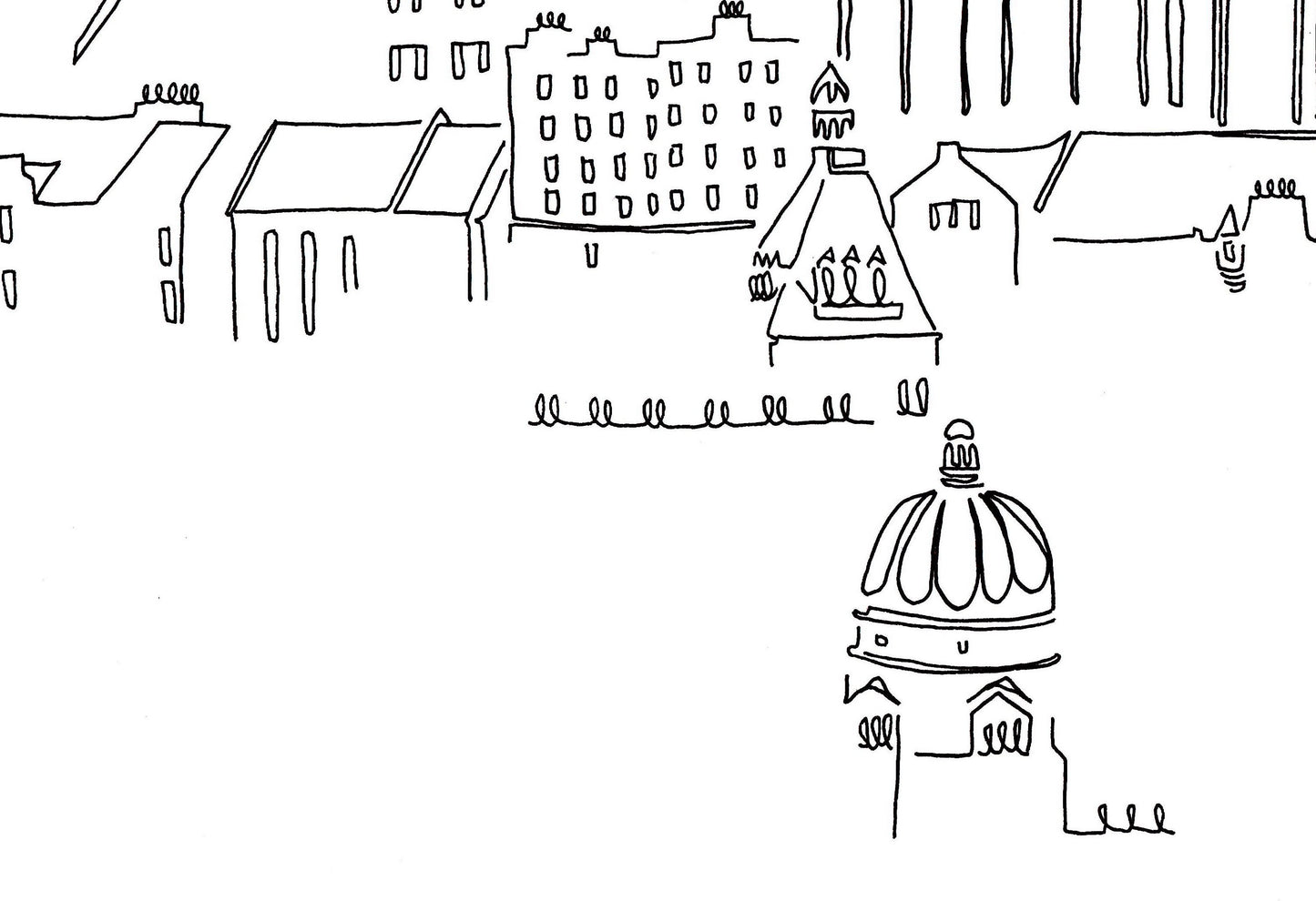 Edinburgh Castle & Old Town - A4 Line Drawing