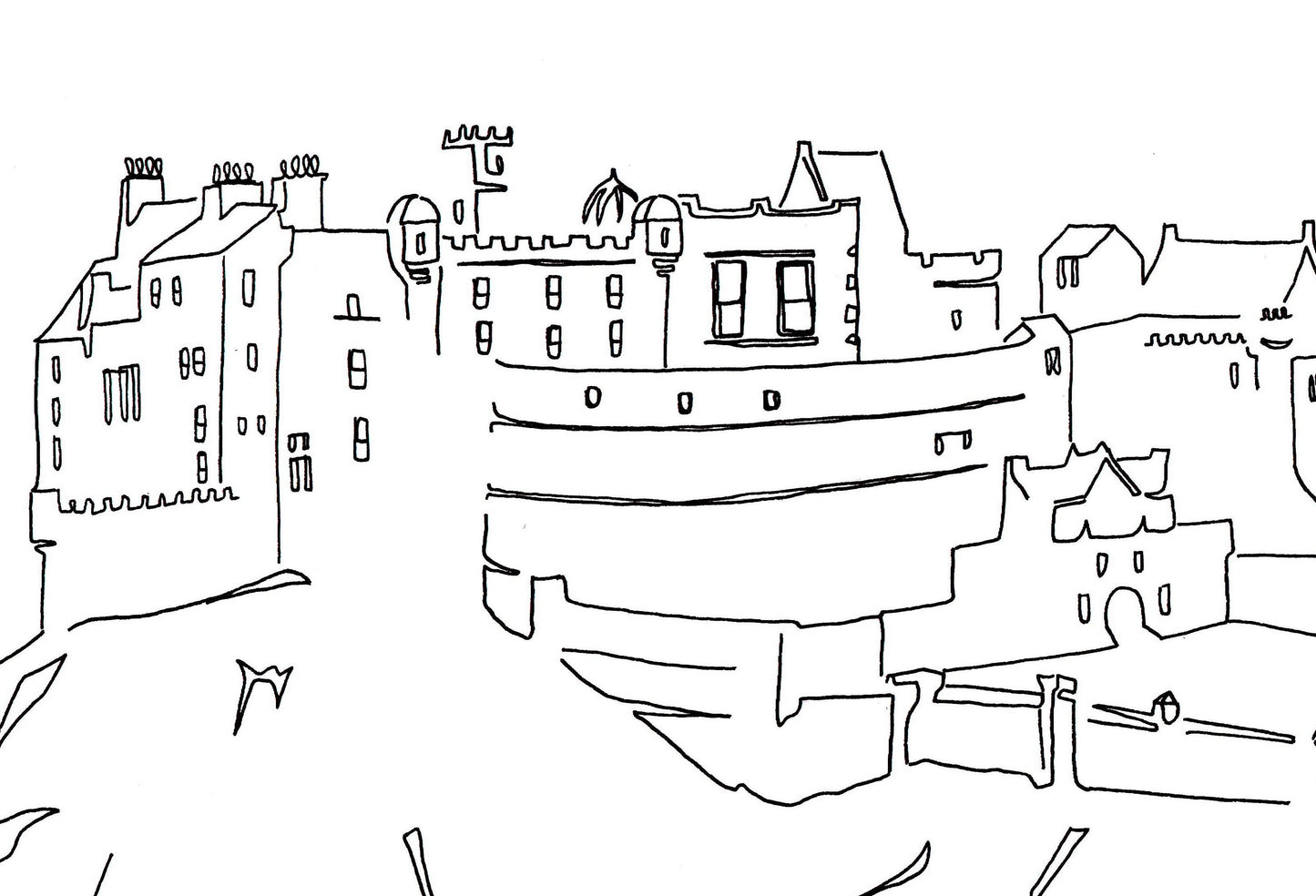 Edinburgh Castle & Old Town - A4 Line Drawing