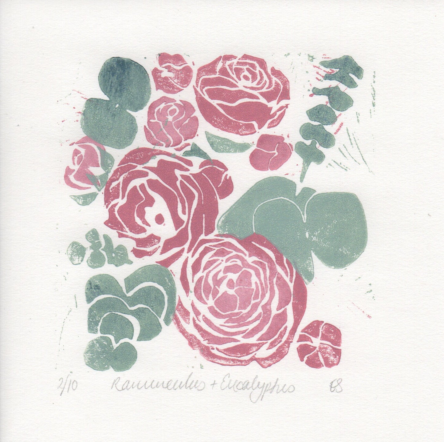 Ranunculus & Eucalyptus [Linocut]