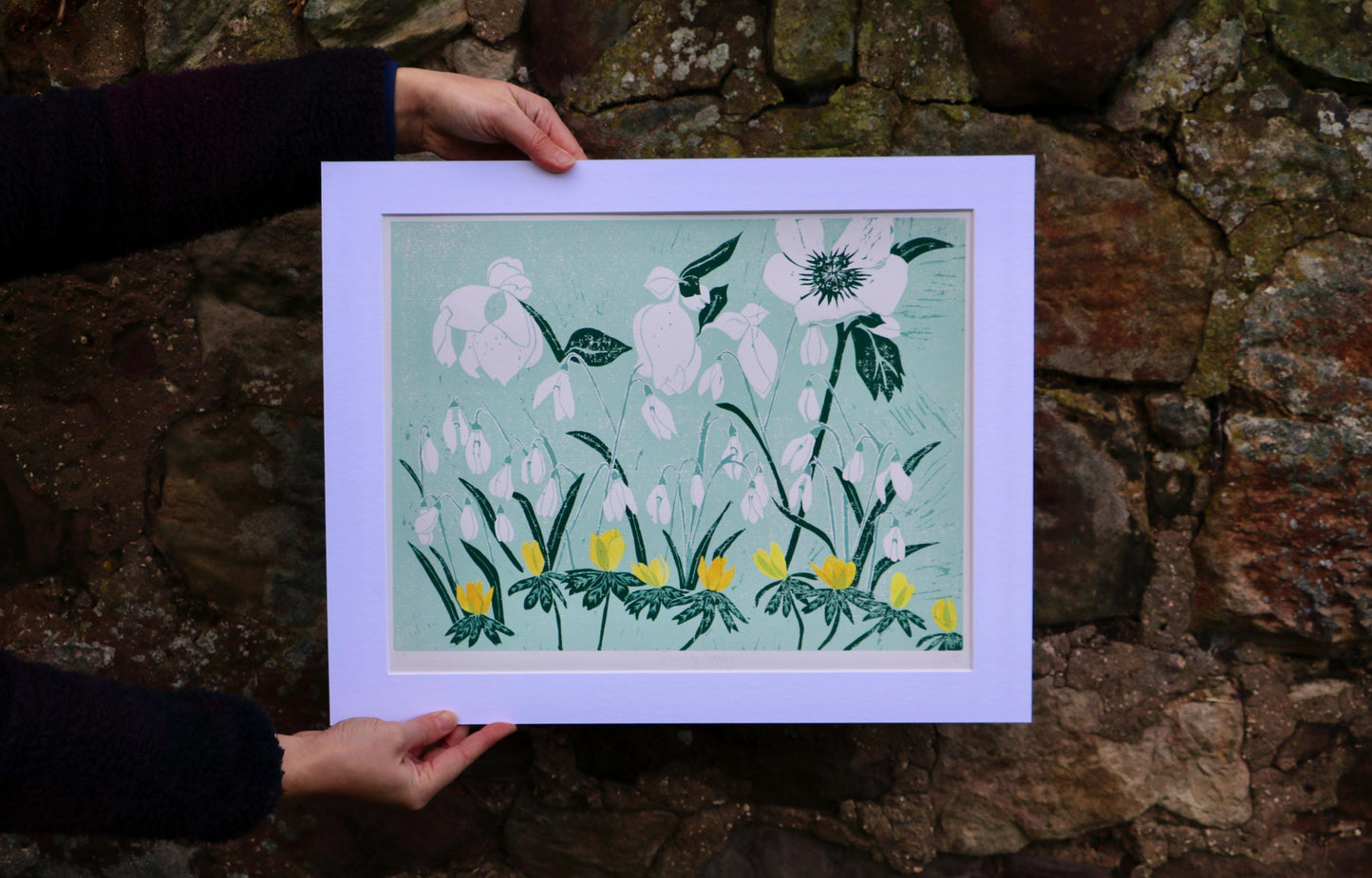 Snowdrops - Linocut Print
