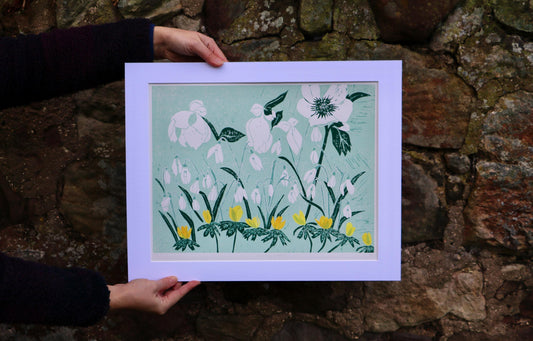 Snowdrops - Linocut Print