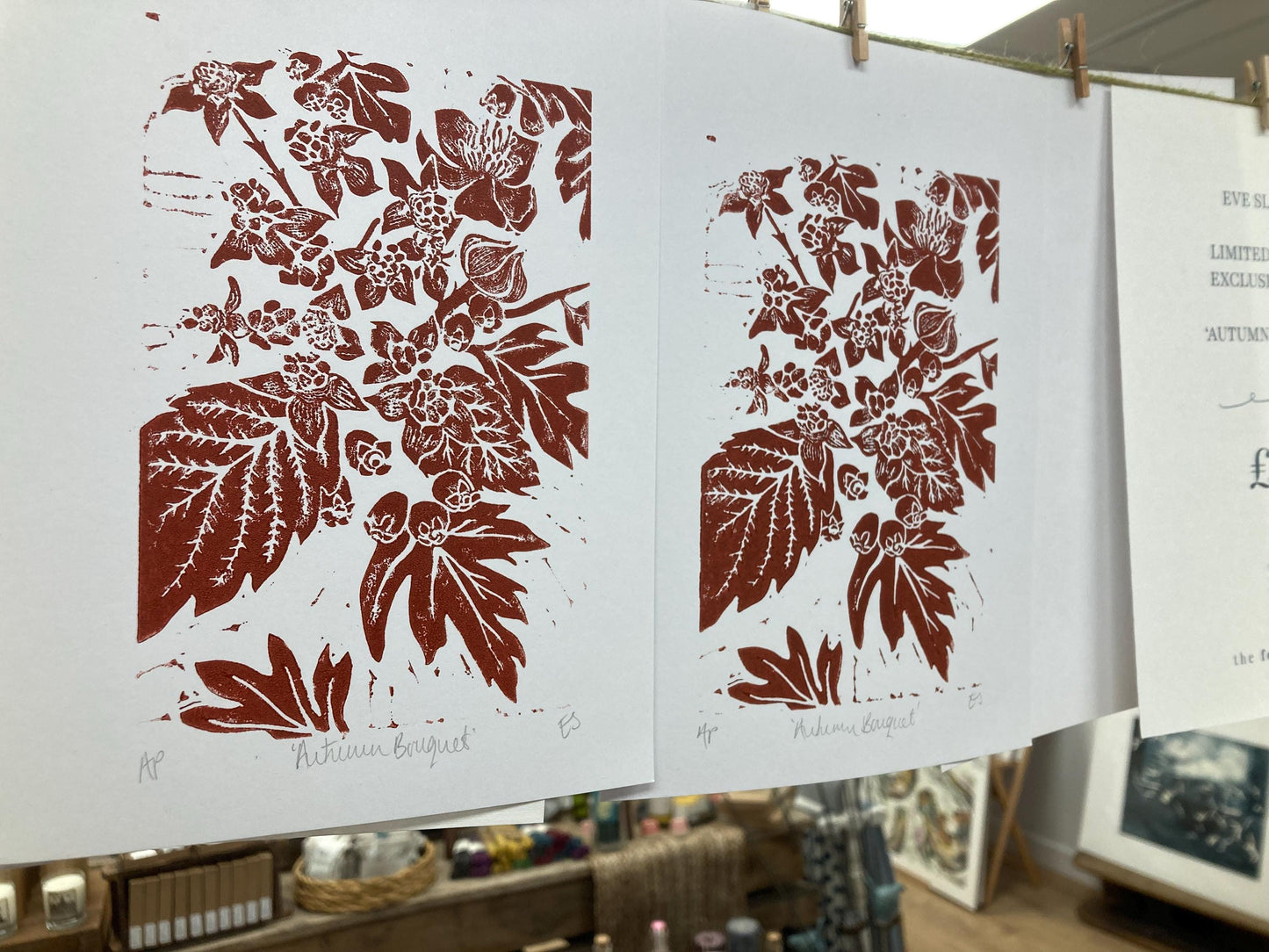 Autumn Bouquet - Linocut Print
