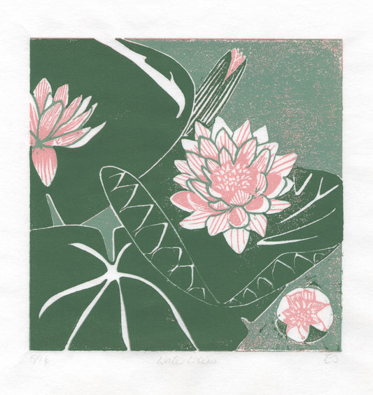 Waterlilies - Linocut Print