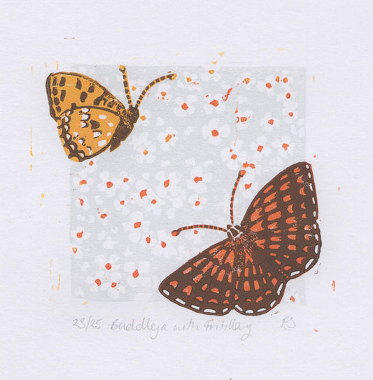 Buddleja Fritillary - Linocut Print